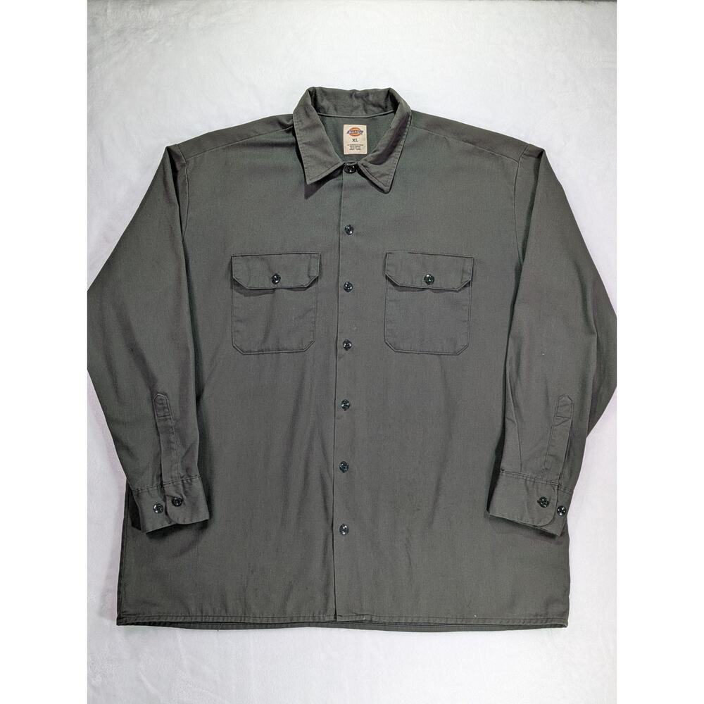 Dickies XL Work Shirt Olive Green Long Sleeve Button Down Twill Men's Pocket